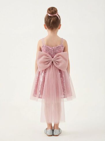 LalaMira Girls Birthday Sequin Dress Sparkly Flower Girl Dress Big Bow Tulle Gown Formal Graduation Fancy Tween Party Dresses in Kuwait