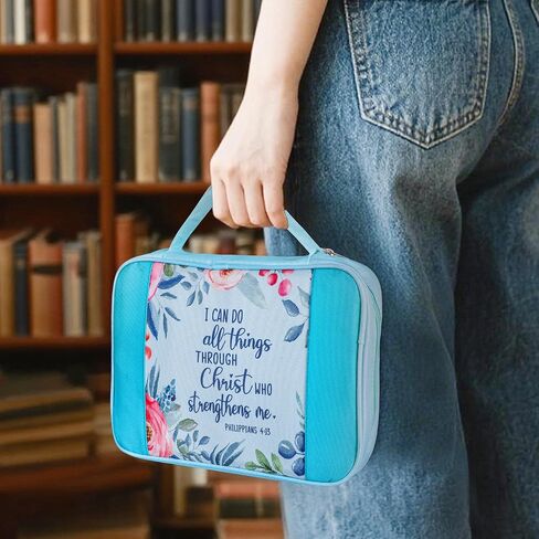 Faithful Hers Bible Cover for Men, Bible Case Set with Notebook, Leather Bible Cover, Bible Book Cover with Handles Pockets Zipper, Bible Carrying Case for Women Boys Kids Bible Case 11x8x2.2 In, Blue in Kuwait