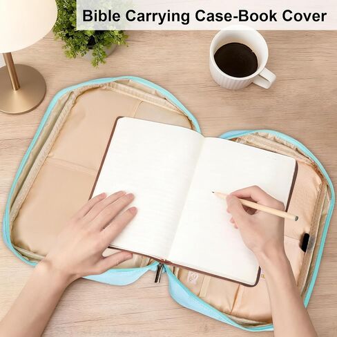 Faithful Hers Bible Cover for Men, Bible Case Set with Notebook, Leather Bible Cover, Bible Book Cover with Handles Pockets Zipper, Bible Carrying Case for Women Boys Kids Bible Case 11x8x2.2 In, Blue in Kuwait