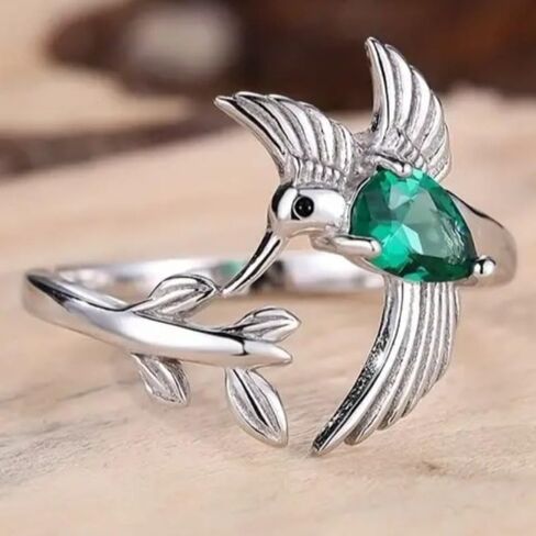 Creativity Inlay Green Zirconia Hummingbird Branches Open Rings for Women Daily Casual Party Rings Jewelry Gifts in Kuwait