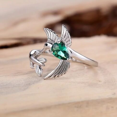 Creativity Inlay Green Zirconia Hummingbird Branches Open Rings for Women Daily Casual Party Rings Jewelry Gifts in Kuwait
