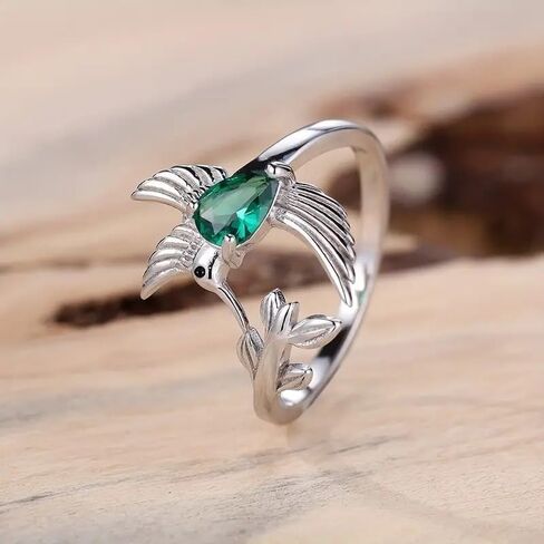 Creativity Inlay Green Zirconia Hummingbird Branches Open Rings for Women Daily Casual Party Rings Jewelry Gifts in Kuwait