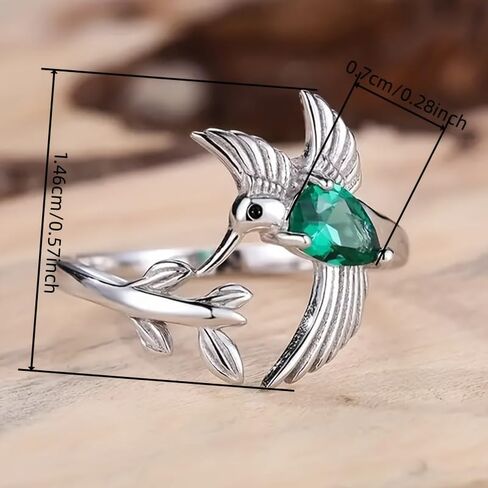 Creativity Inlay Green Zirconia Hummingbird Branches Open Rings for Women Daily Casual Party Rings Jewelry Gifts in Kuwait