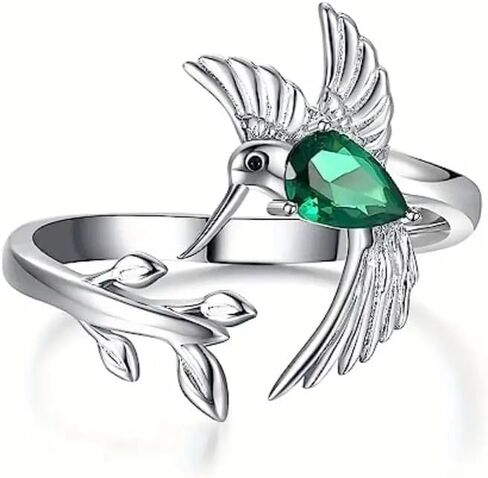 Creativity Inlay Green Zirconia Hummingbird Branches Open Rings for Women Daily Casual Party Rings Jewelry Gifts in Kuwait