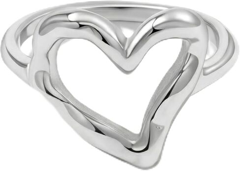 Gold Silver Chunky Statement Heart Love Band Ring for Women, 18K Gold Plated Stainless Steel Waterproof Non-Tarnish, Comfort Fit Size 6-8 in Saudi Arabia