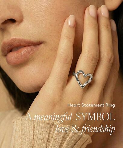 Gold Silver Chunky Statement Heart Love Band Ring for Women, 18K Gold Plated Stainless Steel Waterproof Non-Tarnish, Comfort Fit Size 6-8 in Saudi Arabia