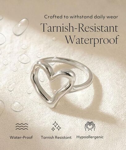 Gold Silver Chunky Statement Heart Love Band Ring for Women, 18K Gold Plated Stainless Steel Waterproof Non-Tarnish, Comfort Fit Size 6-8 in Saudi Arabia