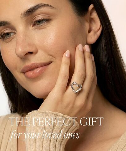 Gold Silver Chunky Statement Heart Love Band Ring for Women, 18K Gold Plated Stainless Steel Waterproof Non-Tarnish, Comfort Fit Size 6-8 in Saudi Arabia
