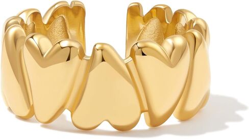 Gold Silver Chunky Statement Heart Love Band Ring for Women, 18K Gold Plated Stainless Steel Waterproof Non-Tarnish, Comfort Fit Size 6-8 in Saudi Arabia