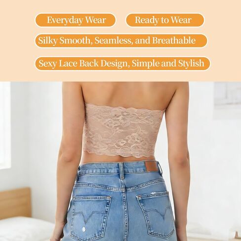 3 Pcs Floral Lace Bralette Bandeau Bra, 3 Colors Modesty Panel Cleavage Cover for Low Cut Dress, Seamless Strapless Stretchy Tube Top Bra for Low Neckline Cleavage Cover in Kuwait