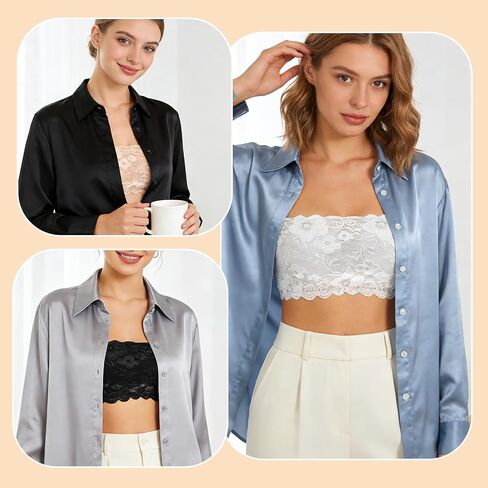 3 Pcs Floral Lace Bralette Bandeau Bra, 3 Colors Modesty Panel Cleavage Cover for Low Cut Dress, Seamless Strapless Stretchy Tube Top Bra for Low Neckline Cleavage Cover in Kuwait