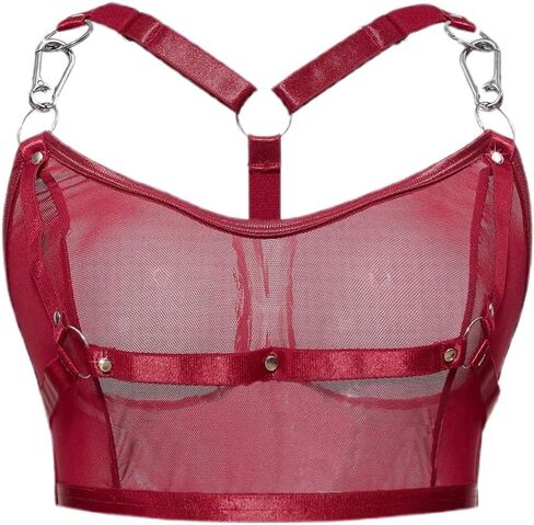 OYOANGLE Women's Plus Size Goth Sheer Mesh Bra Metal Ring Wireless Punk Party Lingerie Bralettes in Kuwait