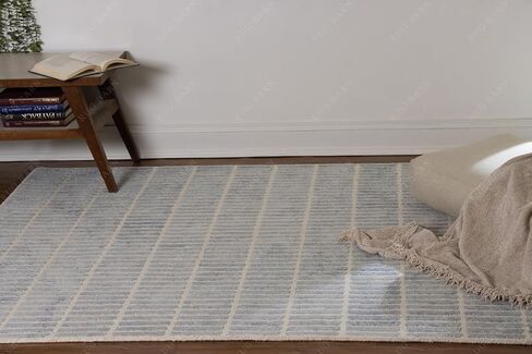 Capitola Hand-Tufted Wool Rug 2.5x12 Ft (Runner) Blue Coastal, Rustic Area Carpet for Bedroom Living Room, Textured Natural PB Style, Soft Wool Accent Mat in Saudi Arabia