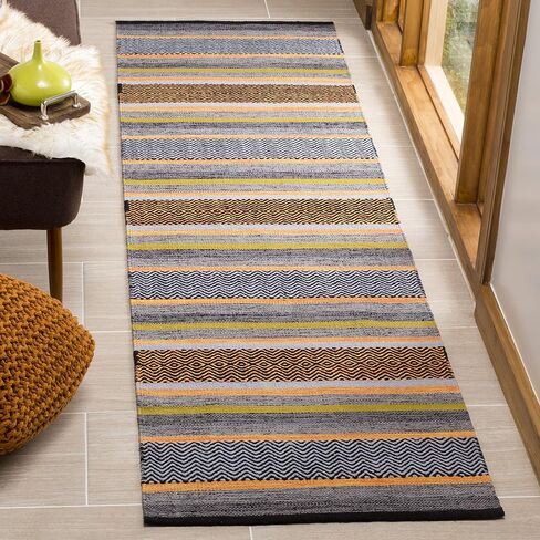 SAFAVIEH Montauk Collection Runner Rug - 2'6" x 6', Navy & Multi, Handmade Flat Weave Stripe Cotton, Ideal for High Traffic Areas in Living Room, Bedroom (MTK212A) in Kuwait