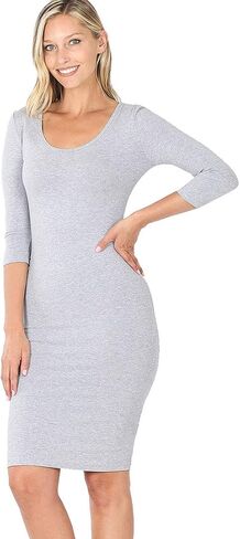 NioBe Clothing Womens 3/4 Sleeve Bodycon Fitted Knee Length Midi Dress in Saudi Arabia