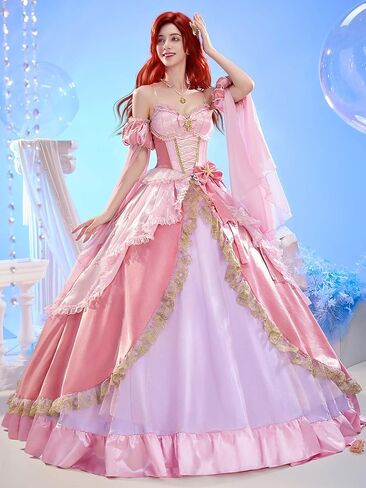 miccostumes Women's Costume Princess Cosplay Pink Dress with Neckpiece and Sleeves in Kuwait