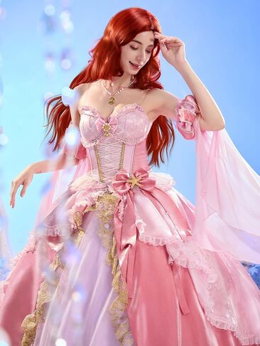 miccostumes Women's Costume Princess Cosplay Pink Dress with Neckpiece and Sleeves in Kuwait