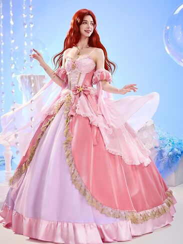 miccostumes Women's Costume Princess Cosplay Pink Dress with Neckpiece and Sleeves in Kuwait