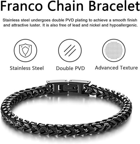 Mens Bracelet - Stainless Steel Fold Over Clasp Franco Chain Bracelets for Men Jewelry Gifts for Dad Grandpa Husband in Kuwait