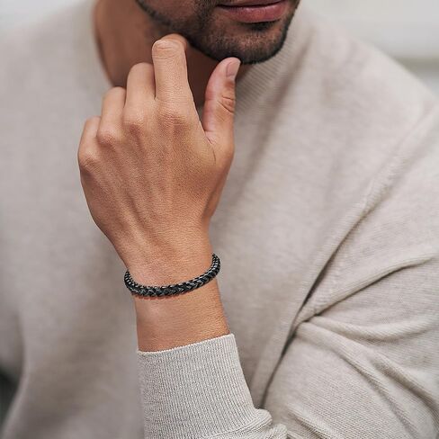 Mens Bracelet - Stainless Steel Fold Over Clasp Franco Chain Bracelets for Men Jewelry Gifts for Dad Grandpa Husband in Kuwait