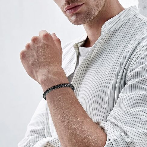 Mens Bracelet - Stainless Steel Fold Over Clasp Franco Chain Bracelets for Men Jewelry Gifts for Dad Grandpa Husband in Kuwait