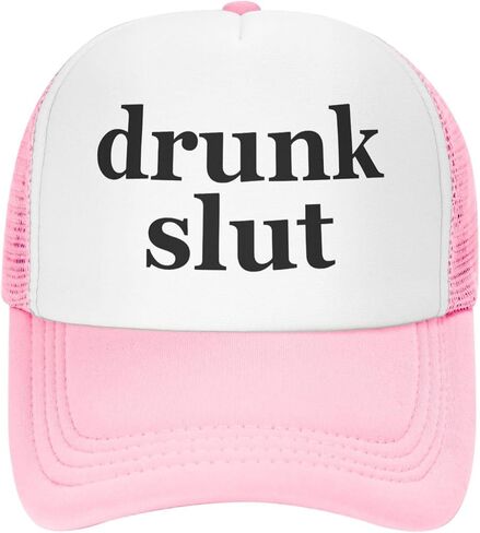 Drunk Slut Trucker Hat Funny Baseball Caps Unisex Classic Mesh Fishing Hat for Men and Women Pink in Saudi Arabia