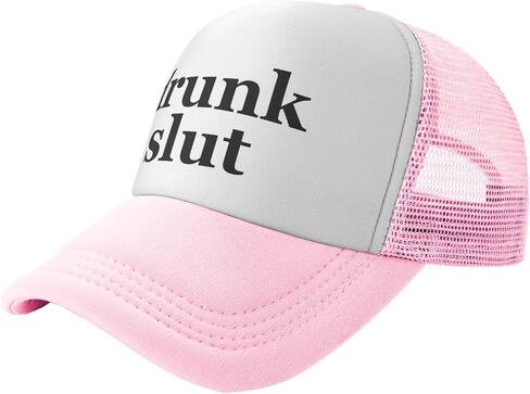 Drunk Slut Trucker Hat Funny Baseball Caps Unisex Classic Mesh Fishing Hat for Men and Women Pink in Saudi Arabia