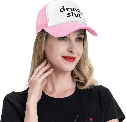 Drunk Slut Trucker Hat Funny Baseball Caps Unisex Classic Mesh Fishing Hat for Men and Women Pink in Saudi Arabia