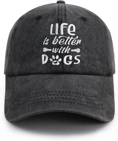 Life is Better with Dogs Hat, Adjustable Embroidered Baseball Cap, Funny Adult Summer Denim Cap, Birthday Gifts for Men Women Dog Lovers in Saudi Arabia