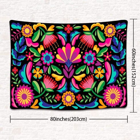 UHOMETAP Mexican Tapestry - Colorful Mexican Floral Embroidery Style Art Wall Hanging for Bedroom & Living Room - 80x60 Inches in Saudi Arabia