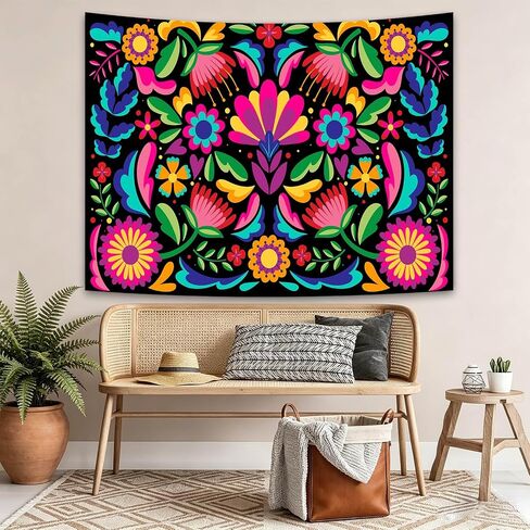 UHOMETAP Mexican Tapestry - Colorful Mexican Floral Embroidery Style Art Wall Hanging for Bedroom & Living Room - 80x60 Inches in Saudi Arabia