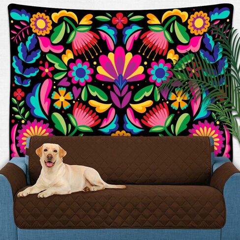 UHOMETAP Mexican Tapestry - Colorful Mexican Floral Embroidery Style Art Wall Hanging for Bedroom & Living Room - 80x60 Inches in Saudi Arabia