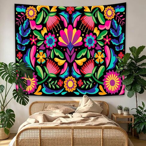 UHOMETAP Mexican Tapestry - Colorful Mexican Floral Embroidery Style Art Wall Hanging for Bedroom & Living Room - 80x60 Inches in Saudi Arabia