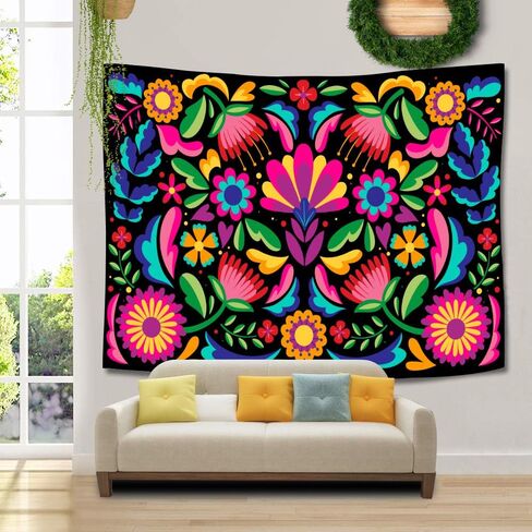 UHOMETAP Mexican Tapestry - Colorful Mexican Floral Embroidery Style Art Wall Hanging for Bedroom & Living Room - 80x60 Inches in Saudi Arabia
