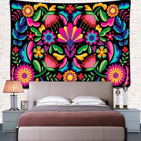 UHOMETAP Mexican Tapestry - Colorful Mexican Floral Embroidery Style Art Wall Hanging for Bedroom & Living Room - 80x60 Inches in Saudi Arabia