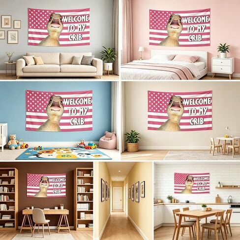 مرحبًا بك في علم My Crib Duck، نسيج بطة العلم الأمريكي الوردي، 5 × 3 أقدام | أعلام لغرفة النوم، أعلام للغرفة، ديكور حائط مضحك، ديكور غرفة النوم، مناسب للمساكن in Kuwait