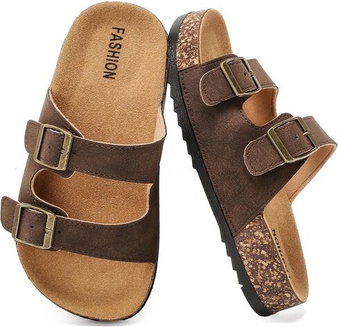 Kids Sandals Cork Footbed Non-slip Slides for Boys Girls Lightweight Summer Slippers with Adjustable Straps Double Buckle Soft Sole Sandals for Indoor Outdoor in Saudi Arabia