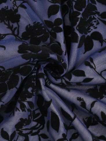 Women's Navy Blue Velvet Floral Maxi Skirt, High Waist A-Line Flowy Chiffon Swing Long Skirt in Kuwait