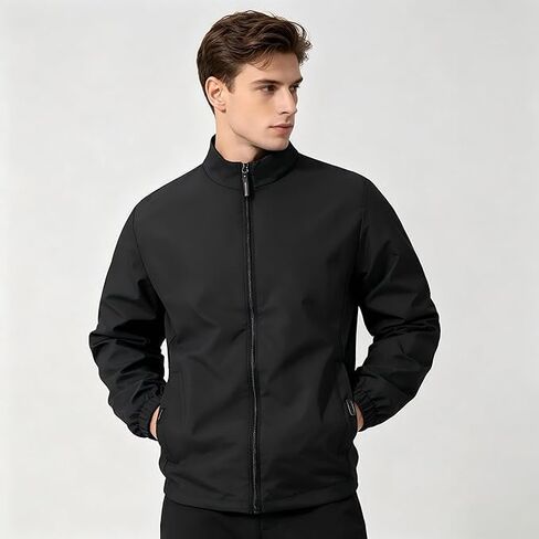 Men's Lightweight Water Resistant Windbreaker Jacket, Casual Stand Collar Full Zip Jacket Outdoor Running Hiking in Kuwait