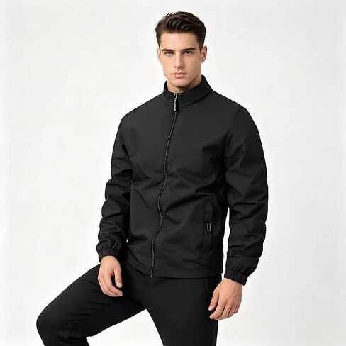 Men's Lightweight Water Resistant Windbreaker Jacket, Casual Stand Collar Full Zip Jacket Outdoor Running Hiking in Kuwait