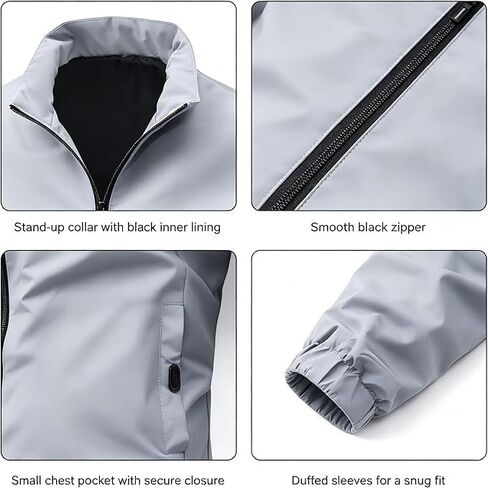 Men's Lightweight Water Resistant Windbreaker Jacket, Casual Stand Collar Full Zip Jacket Outdoor Running Hiking in Kuwait