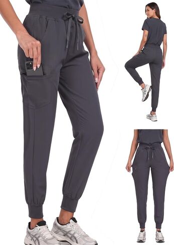 VECARDI Women's Scrub Jogger Pants High Waisted Stretch Nurse Work Bottoms 5 Pockets Elastic Waist Slim Fit in Saudi Arabia