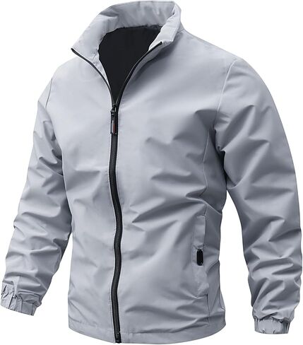 Men's Lightweight Water Resistant Windbreaker Jacket, Casual Stand Collar Full Zip Jacket Outdoor Running Hiking in Kuwait