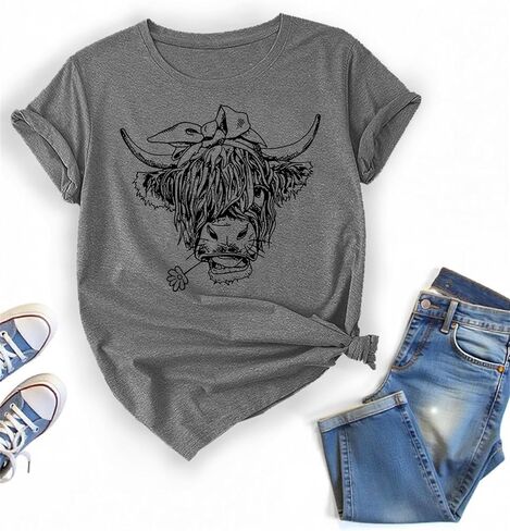 Cute Cow Cattle Animal Print T Shirt Vintage Western Short Sleeve in Kuwait