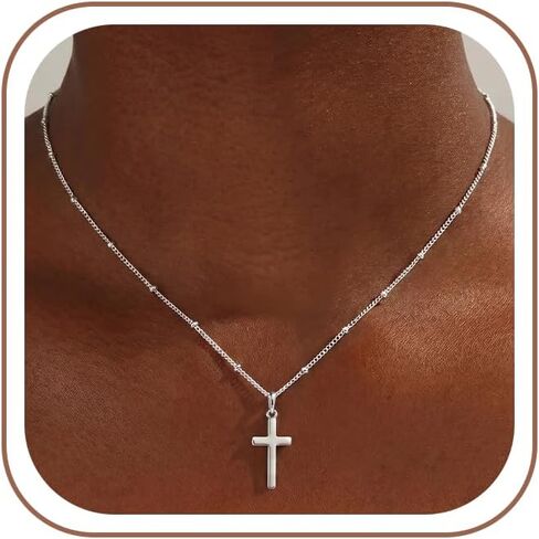 925 Sterling Silver Cross Necklace for Women - Dainty Simple Cross Pendant Necklace Religious Jewelry Gift for Women 16 18 20 22 Inch in Saudi Arabia