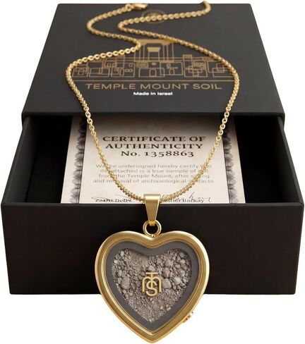 Authentic Temple Mount Soil Heart Necklace for Women & Men – Certified Jerusalem Holy Land Pendant with Sacred Soil, Christian Faith Jewelry, Biblical Spiritual Necklace, Religious Gift Keepsake in Saudi Arabia