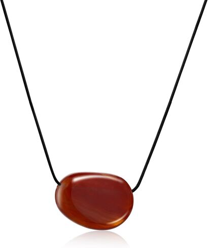 YELLOWPEACH Chunky Red Pebble Pendant Necklace for Women Minimalist Stone Gemstone Adjustable Charm Necklace in Saudi Arabia
