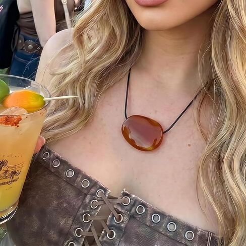 YELLOWPEACH Chunky Red Pebble Pendant Necklace for Women Minimalist Stone Gemstone Adjustable Charm Necklace in Saudi Arabia