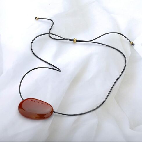 YELLOWPEACH Chunky Red Pebble Pendant Necklace for Women Minimalist Stone Gemstone Adjustable Charm Necklace in Saudi Arabia
