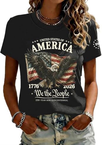 250th Anniversary USA Patriotic Crew Neck T-Shirt for Women, Cotton 1776-2026 Tee, 4th of July Casual Tops in Saudi Arabia